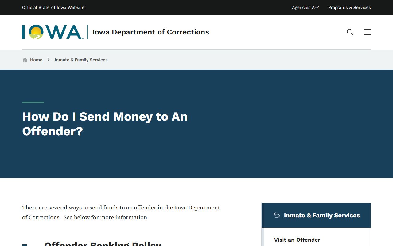 Iowa DOC money deposit options for ORF residents