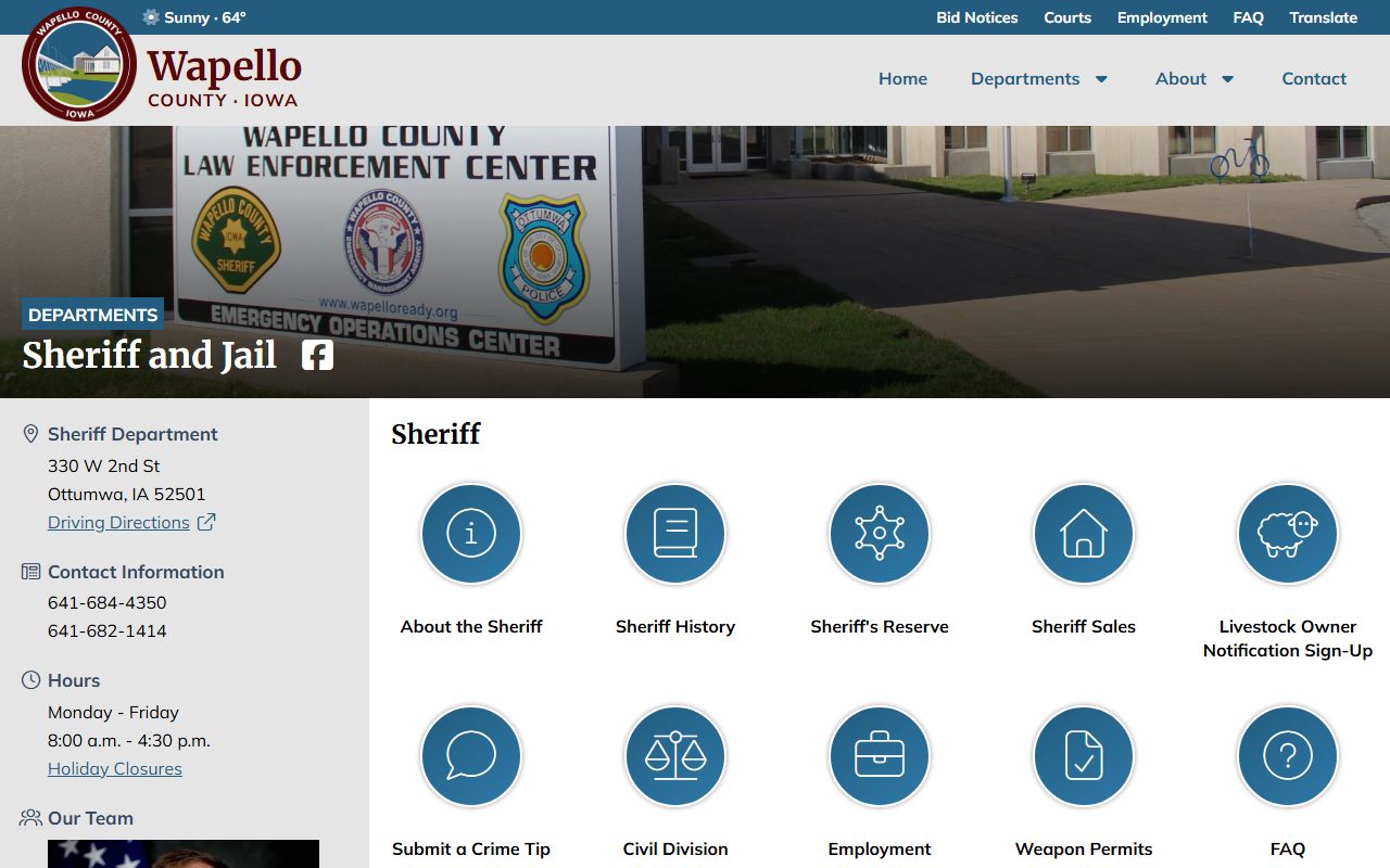 Wapello County inmate population sheriff and jail page